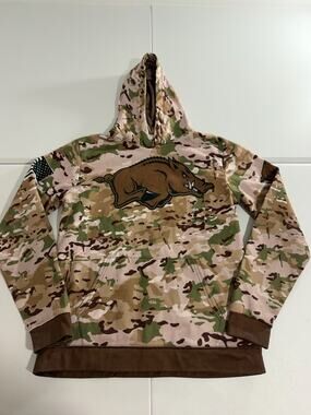 Arkansas Razorbacks Camo Hoodie Mens M Military Appreciation Hog Pullover Brown